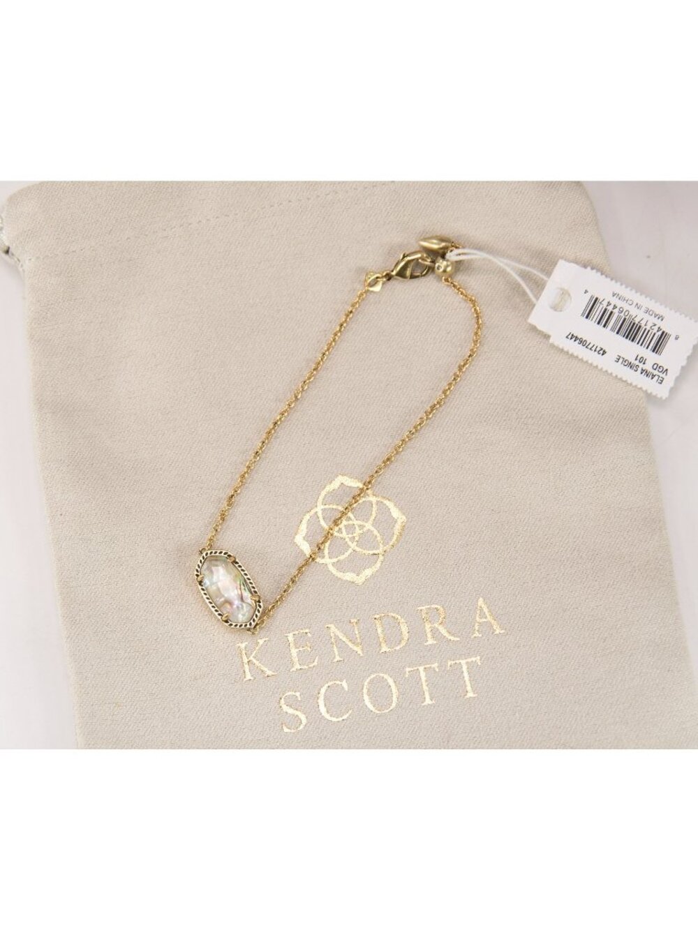 Kendra Scott Elaina Antique Gold White Abalone Eye Chain Bracelet NWT